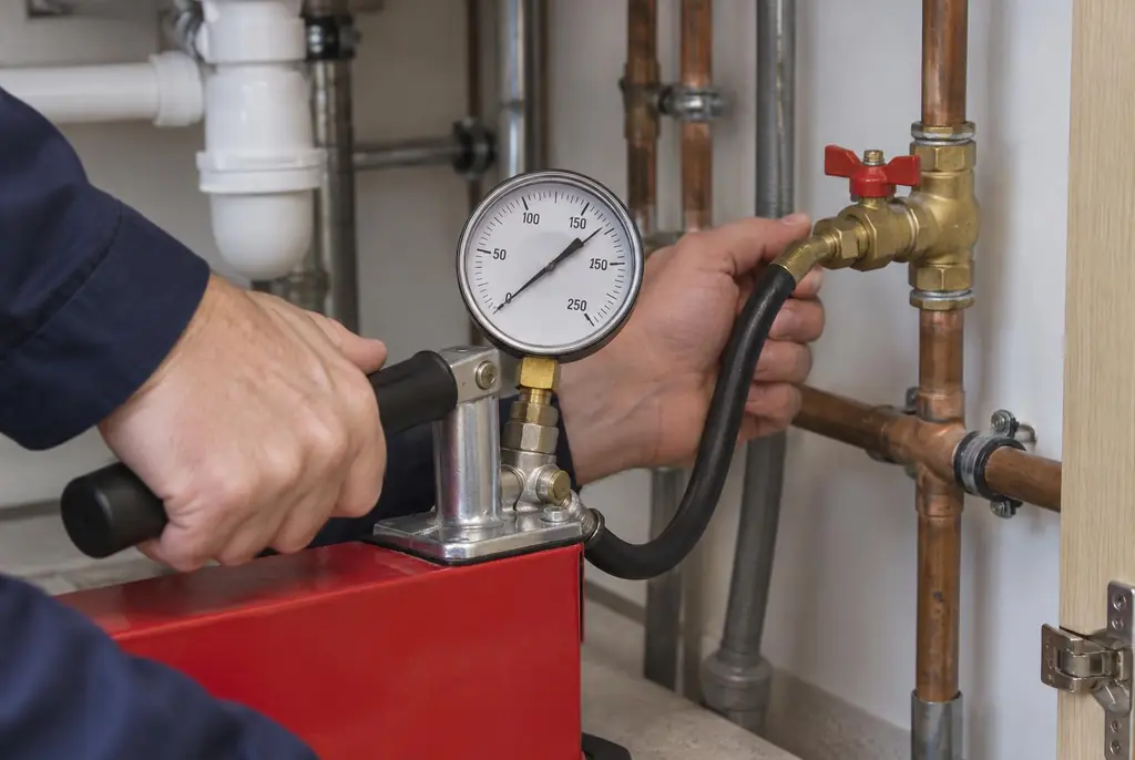 Lekdetectie Ter Aar – druktest op een waterleiding met een manometer