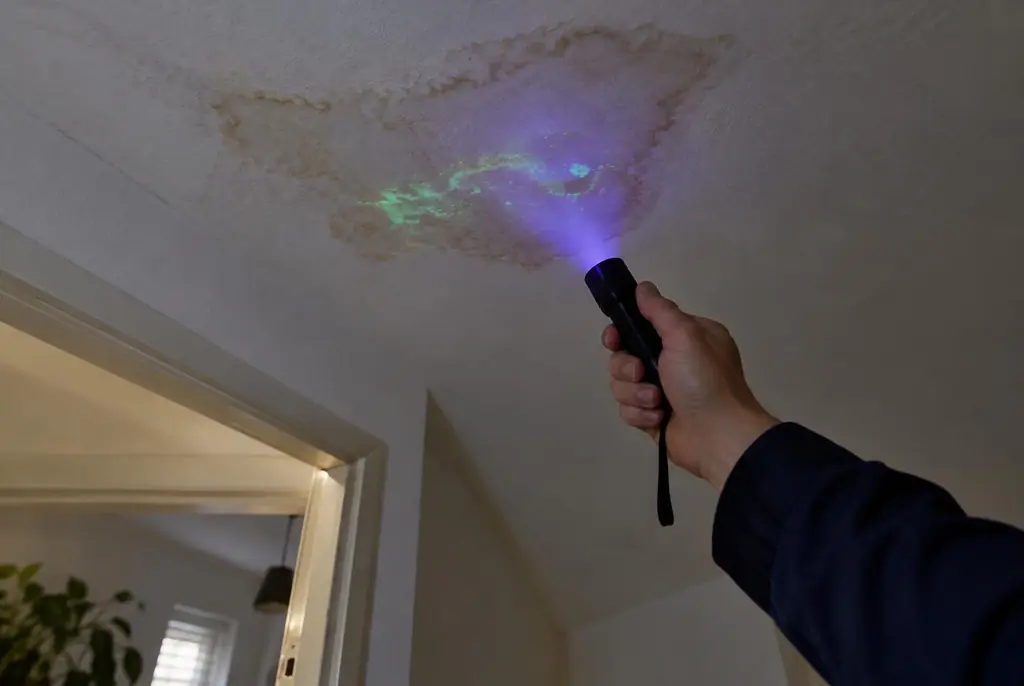 Lekdetectie Ter Aar – kleurstof controleren op het plafond met uv-licht