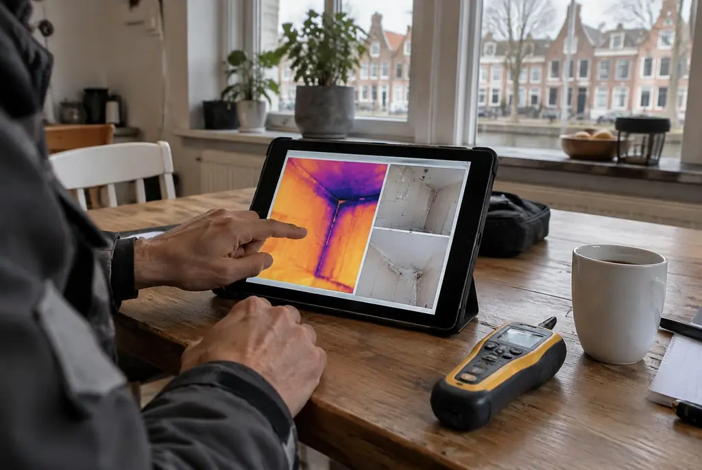 Lekdetectie Ter Aar – lekdetectierapport met warmtebeelden en foto's op een tablet